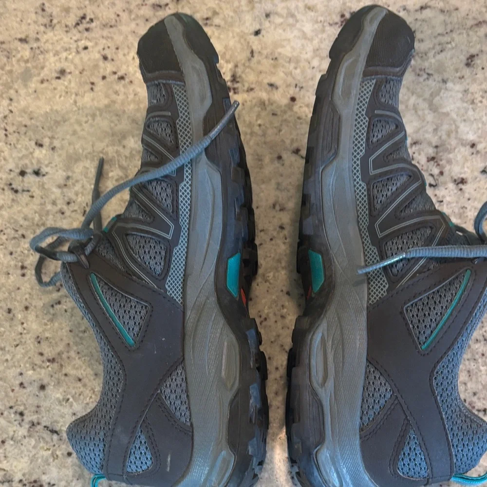 Salomon Gray with Teal Accent Trail Sneakers